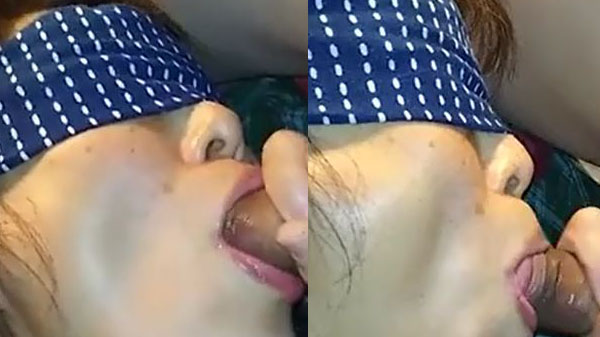 Aankh par patti bandh kar gf ne mota lund chusa