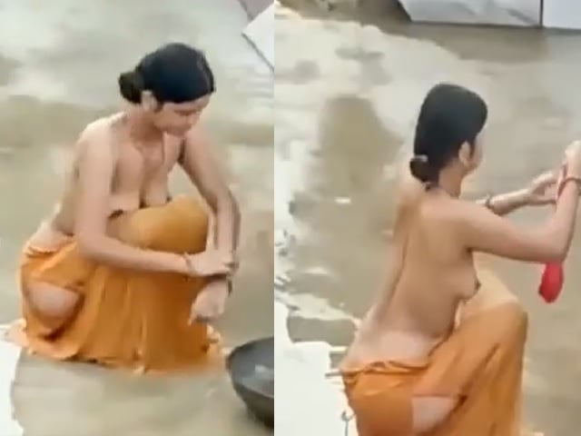 Petticoat bhabhi outdoor bath caught by neighbor