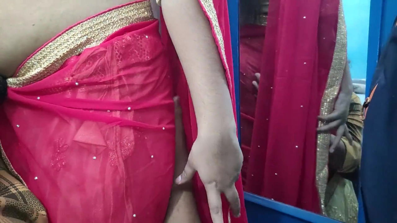 Red half saree navel lick romance