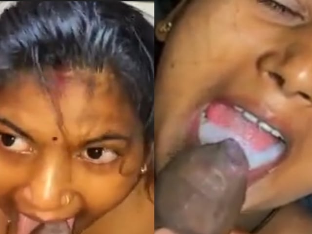Cum pouring in mouth after heavy blowjob by village wife