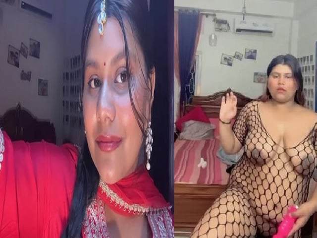 Chubby lady on Instagram in fishnet dress and dildoing