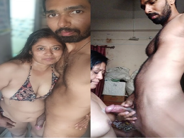 MILF cum on boobs after sucking husband big dick